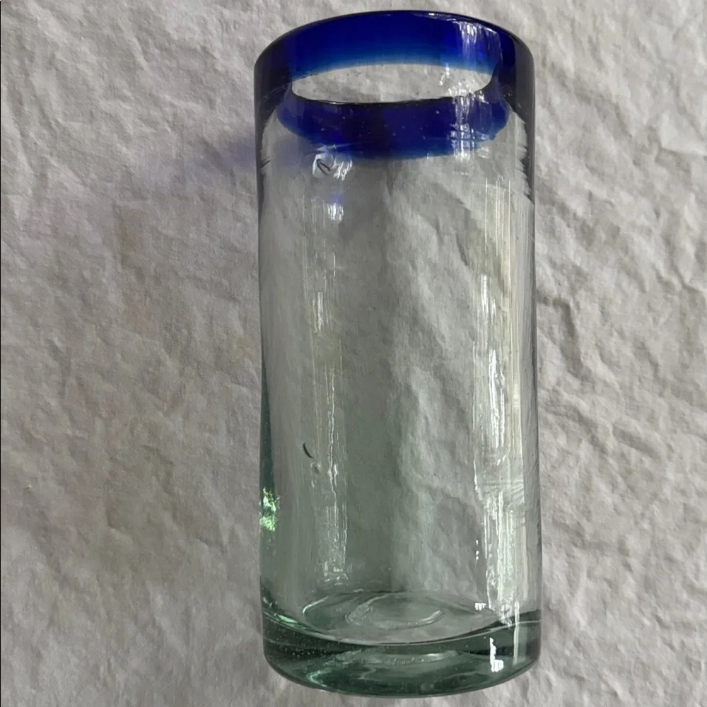 MEXICO HANDBLOWN GLASS COBALT BLUE REPLACEMENT TUMBLER BARWARE VINTAGE 90s 14 oz